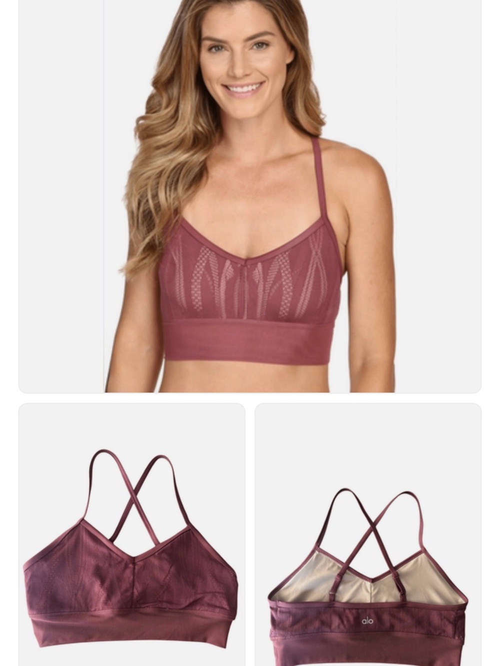 ALO Yoga Mauve Mesh Crisscross Bralette